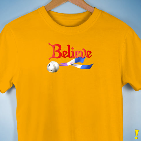 Believe Drag Pride Flag Jingle Bell Premium Unisex T-Shirt - Gold